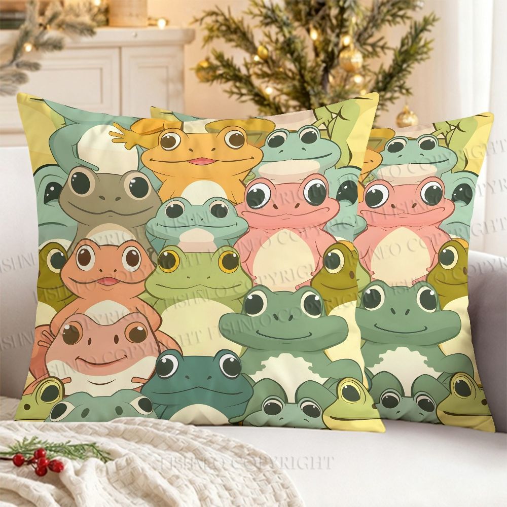 Colorful Cartoon Frog Printed Throw Pillow