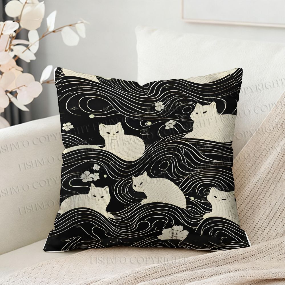 Mysterious Cat Printed Throw Pillow