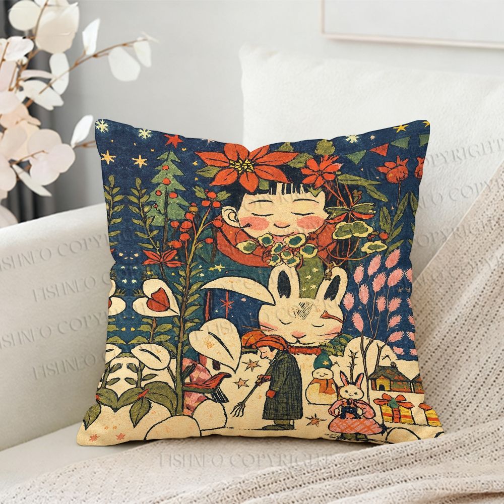 Vintage Christmas Graffiti Printed Throw Pillow