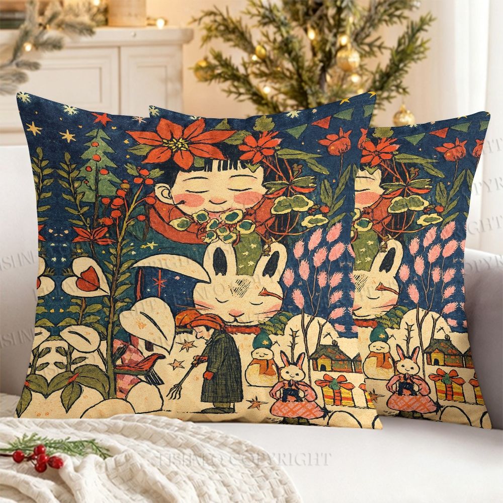 Vintage Christmas Graffiti Printed Throw Pillow