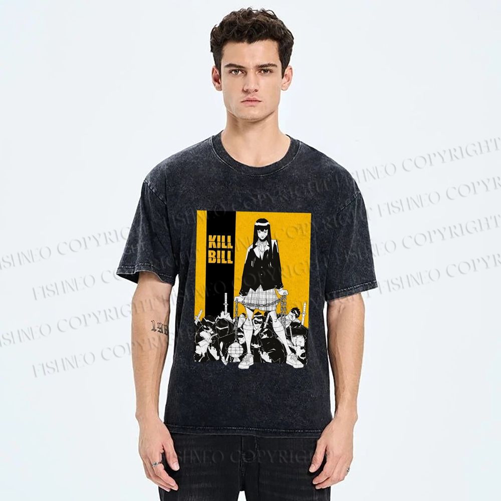 Unisex Kill Bill Anime Printed Washed Tee