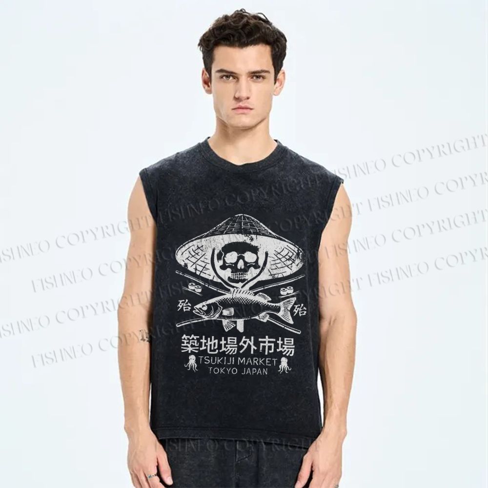 Unisex Off Site Market Of Tsukiji Vintage Printed Washed Tank Top