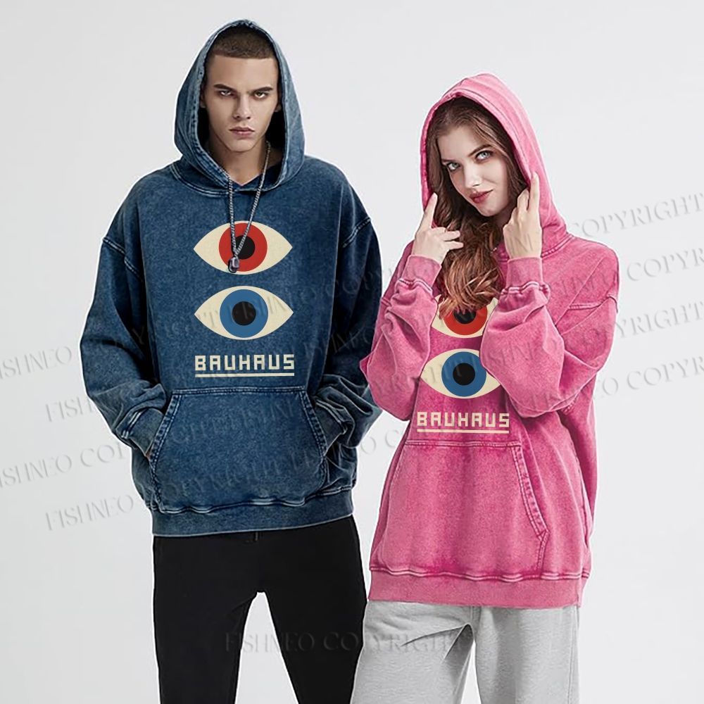 Unisex Casual Bauhaus Art Eyes Printed Washed Hoodie