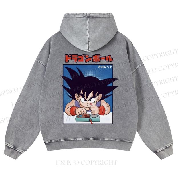 Son Goku Printed Casual Washed Hoodie