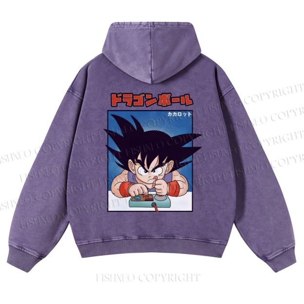 Son Goku Printed Casual Washed Hoodie