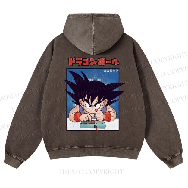 Son Goku Printed Casual Washed Hoodie