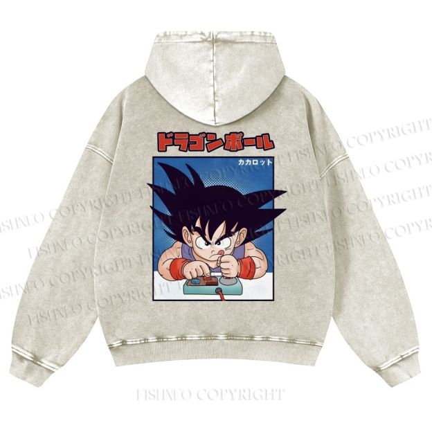 Son Goku Printed Casual Washed Hoodie