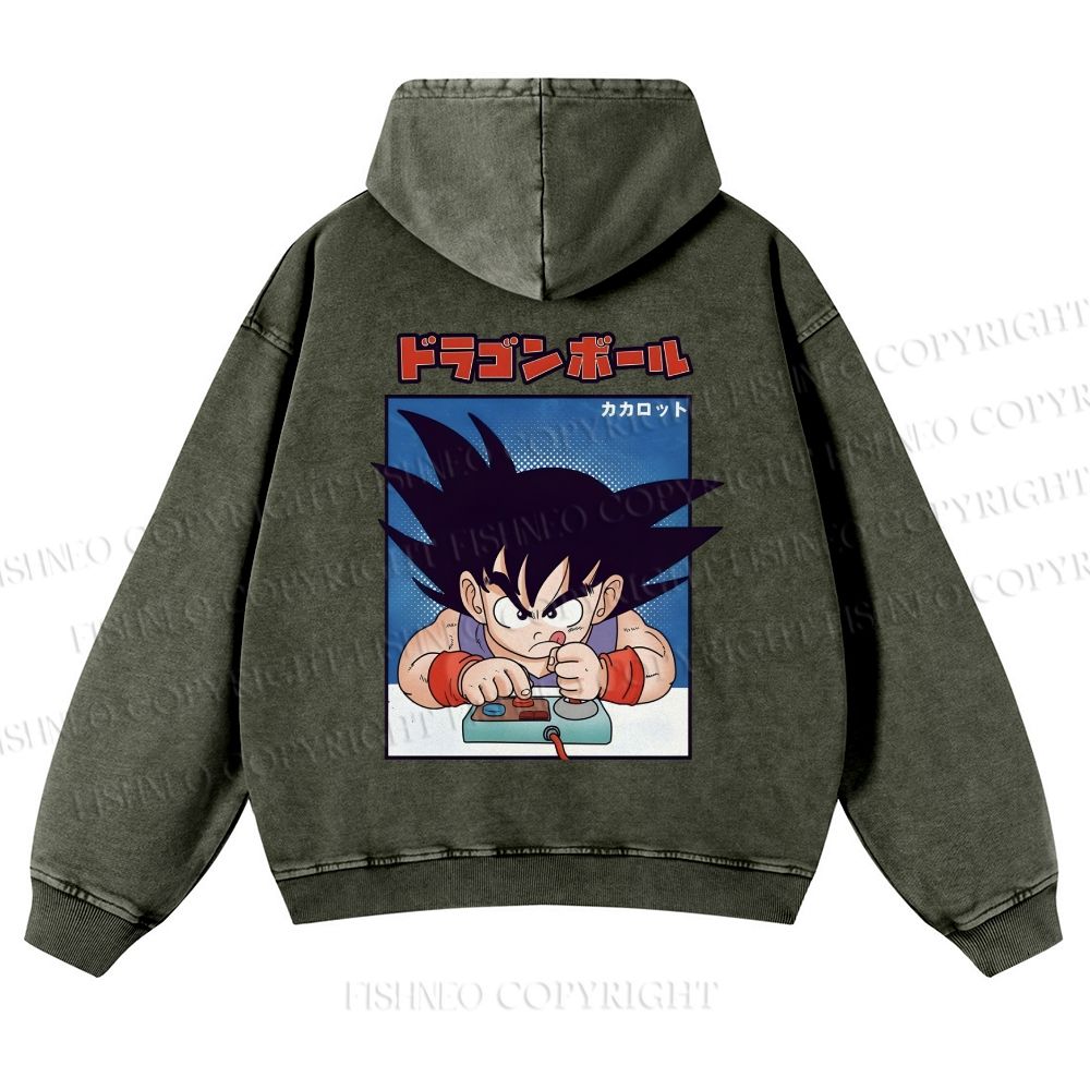 Son Goku Printed Casual Washed Hoodie
