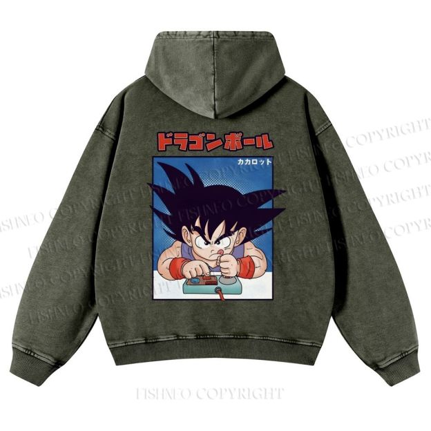 Son Goku Printed Casual Washed Hoodie