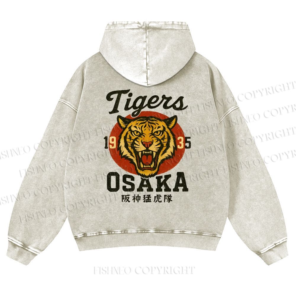 Tiger Osaka Printed Casual Washed Hoodie