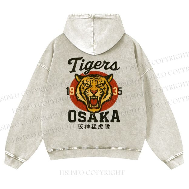 Tiger Osaka Printed Casual Washed Hoodie