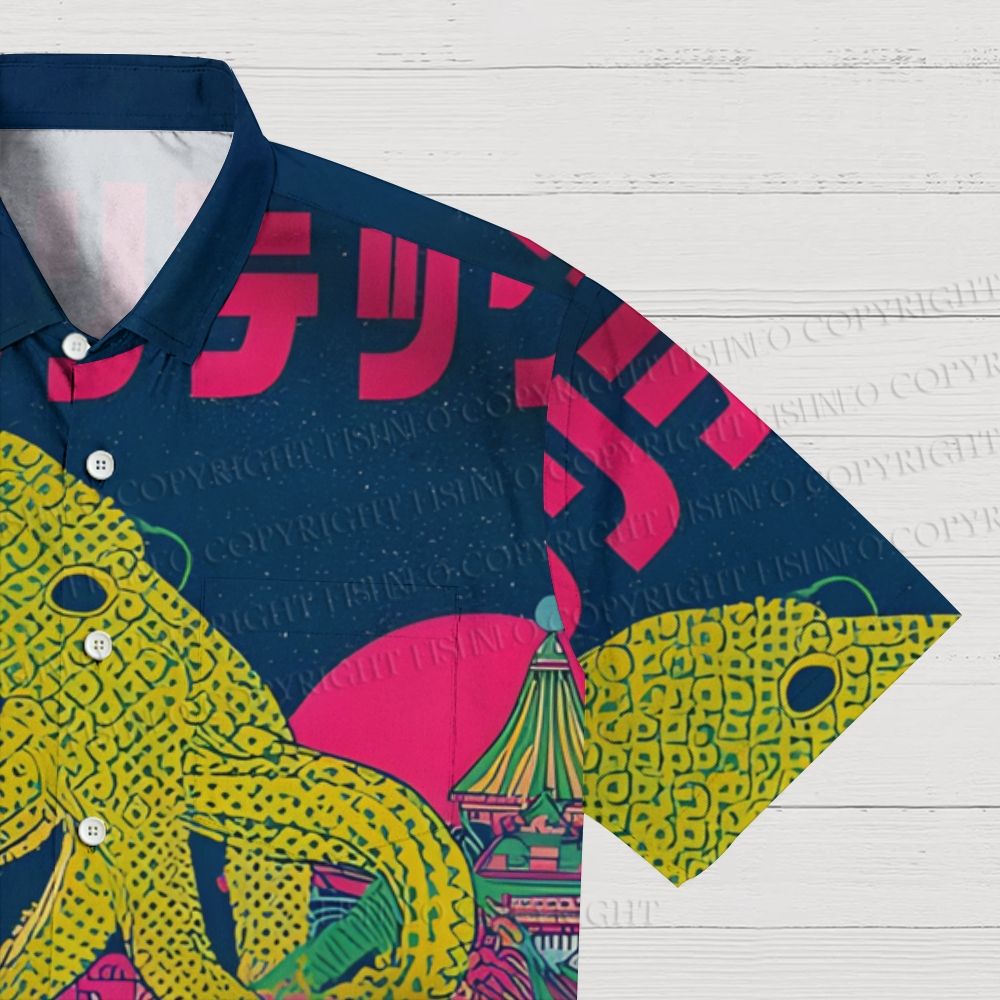 Japanese Ukiyo-e Vintage Octopus Printed Men's Short-sleeved Shirts