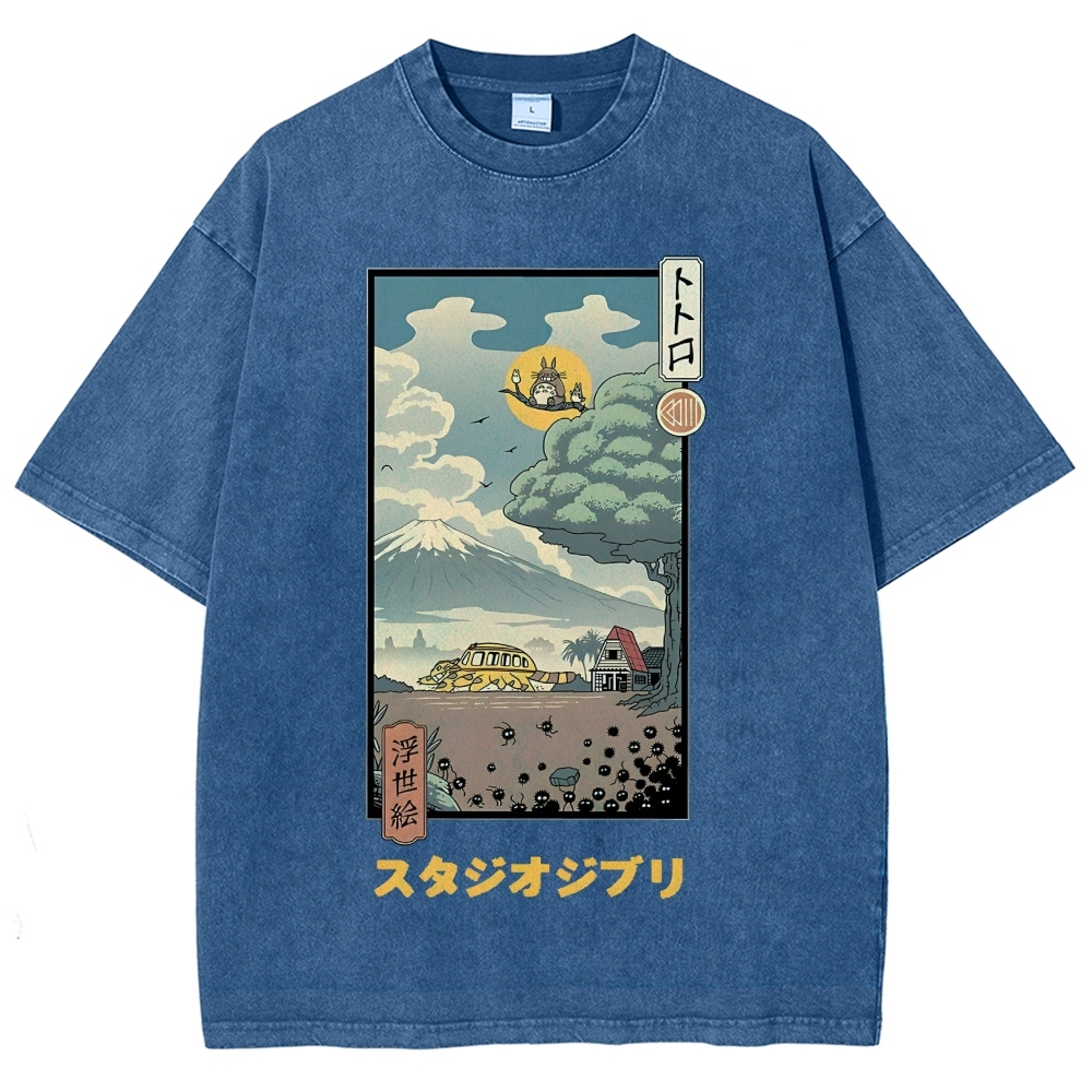 Ghibli Totoro Anime Ukiyoe Vintage Wash Japanese Design T-Shirt