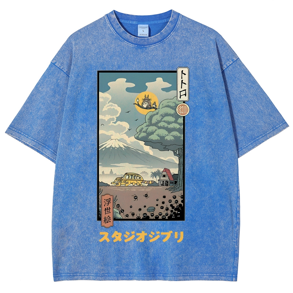 Ghibli Totoro Anime Ukiyoe Vintage Wash Japanese Design T-Shirt