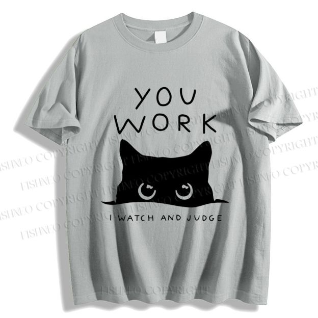 Unisex Black Cat Watching Your Work Vintage Classic Cotton T-shirt