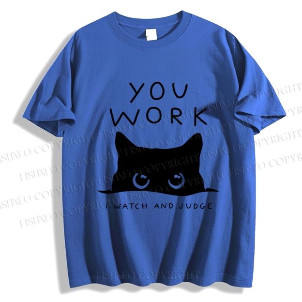 Unisex Black Cat Watching Your Work Vintage Classic Cotton T-shirt