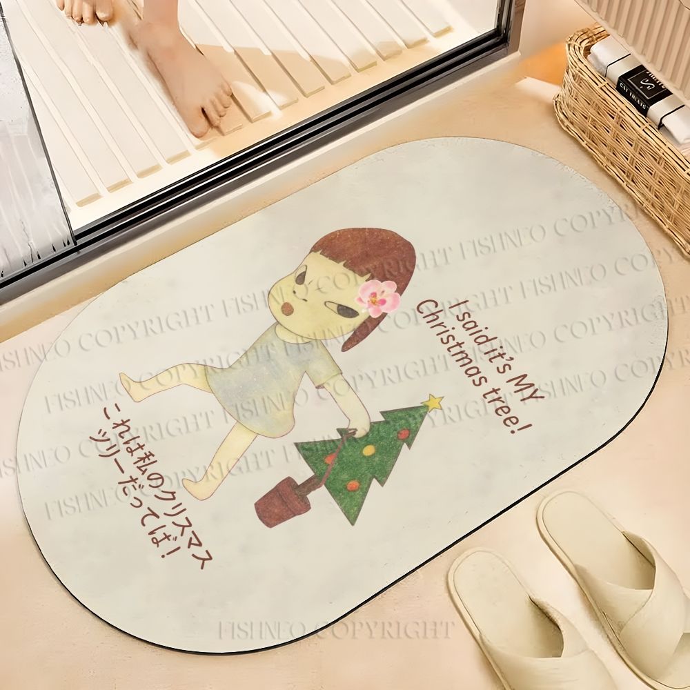 Yoshitomo Nara Christmas Tree Printed Bath Mat