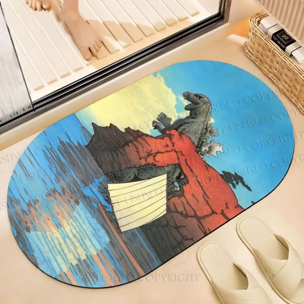 Godzilla Walking in Sea Printed Bath Mat