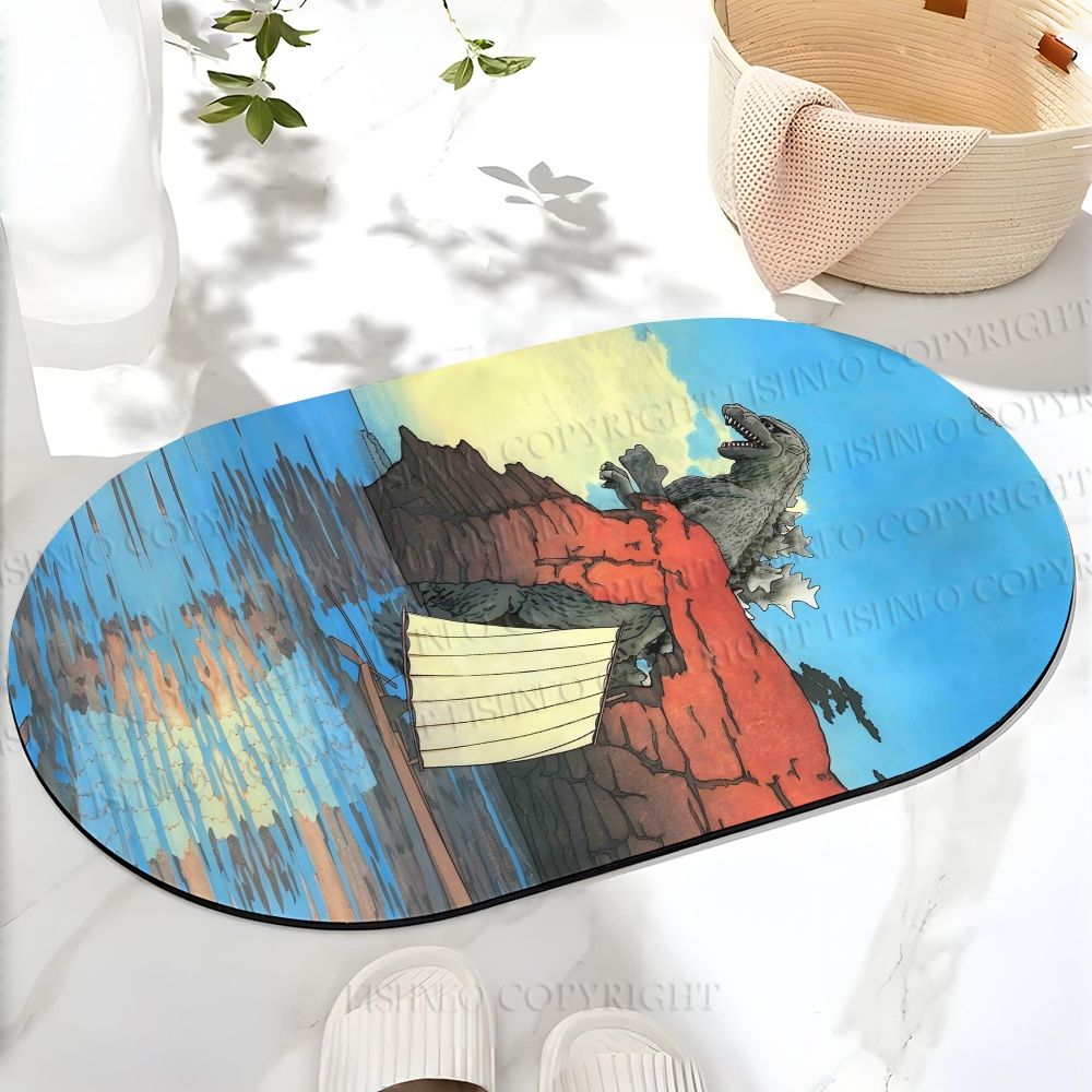 Godzilla Walking in Sea Printed Bath Mat