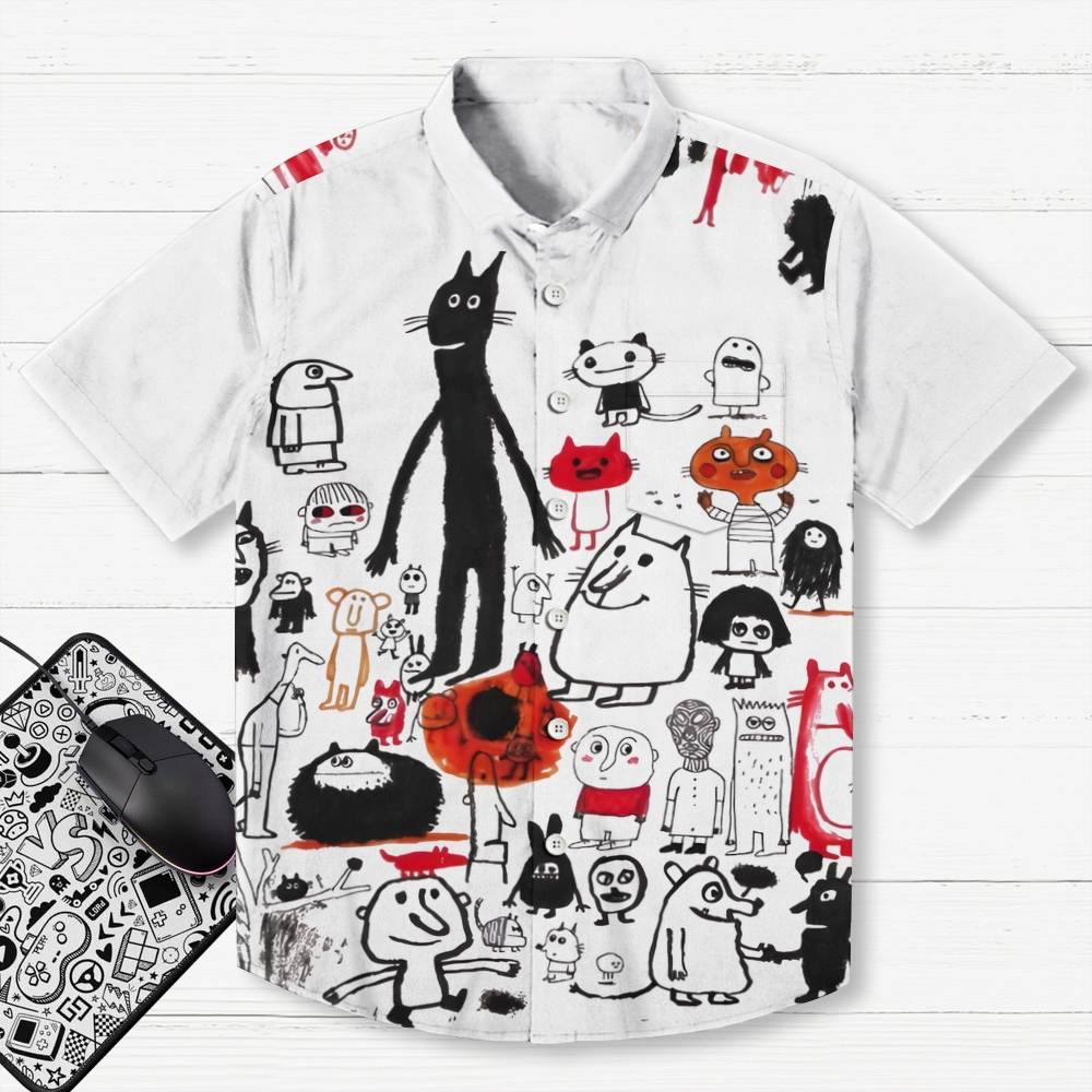 Funny Graffiti Printed Men's Short-sleeved Shirts
