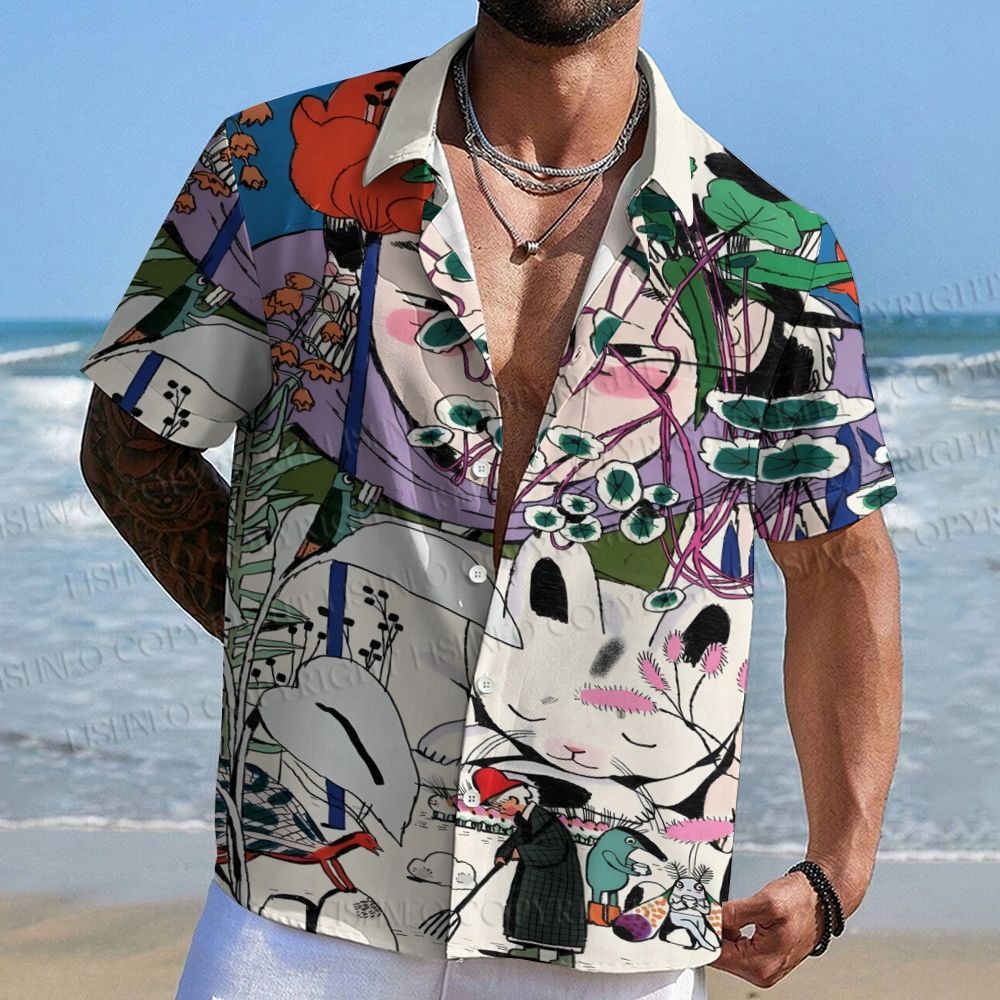 Vintage Graffiti Printed Men's Short-sleeved Shirts