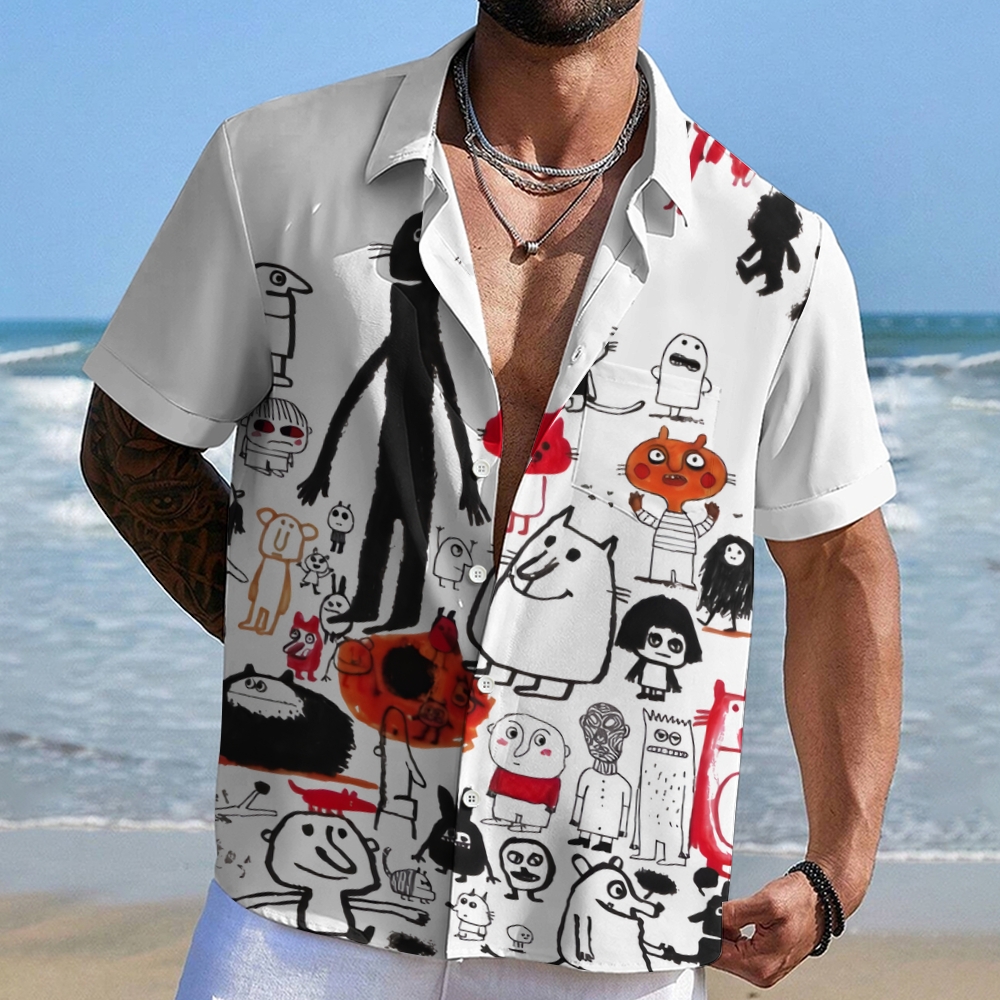 Funny Graffiti Printed Men's Short-sleeved Shirts