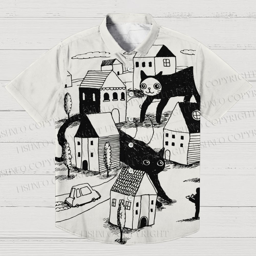 Giant Cat Village Printed Men's Short-sleeved Shirts