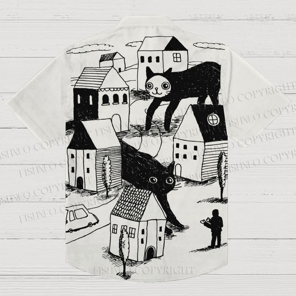 Giant Cat Village Printed Men's Short-sleeved Shirts