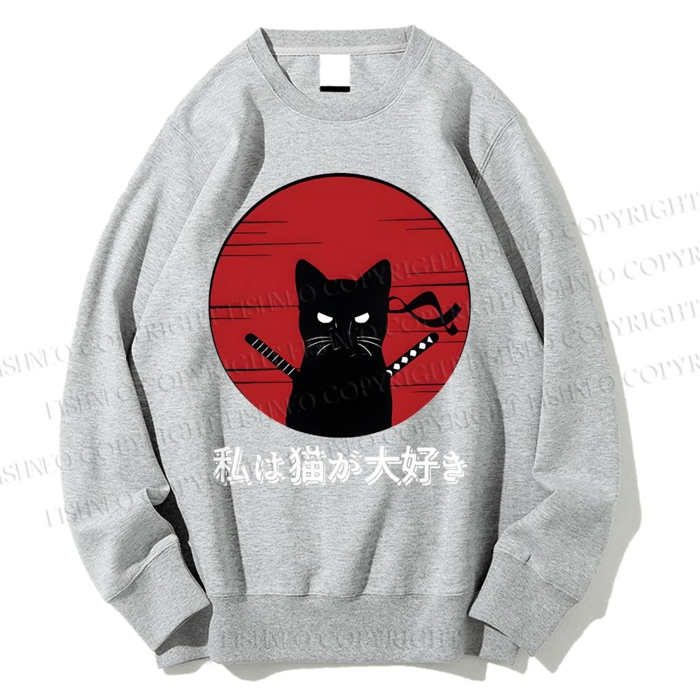 Unisex Samurai Cat Printed Sweatshirt