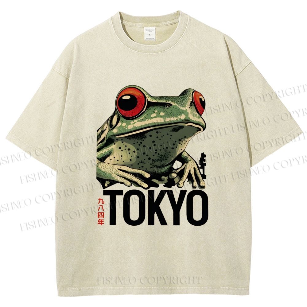 Unisex Tokyo Frog Printed Washed Tee