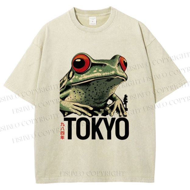 Unisex Tokyo Frog Printed Washed Tee