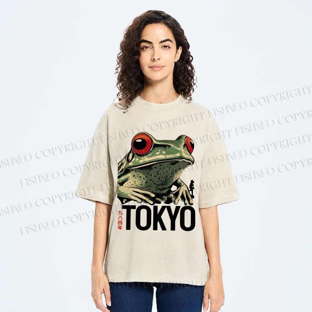 Unisex Tokyo Frog Printed Washed Tee