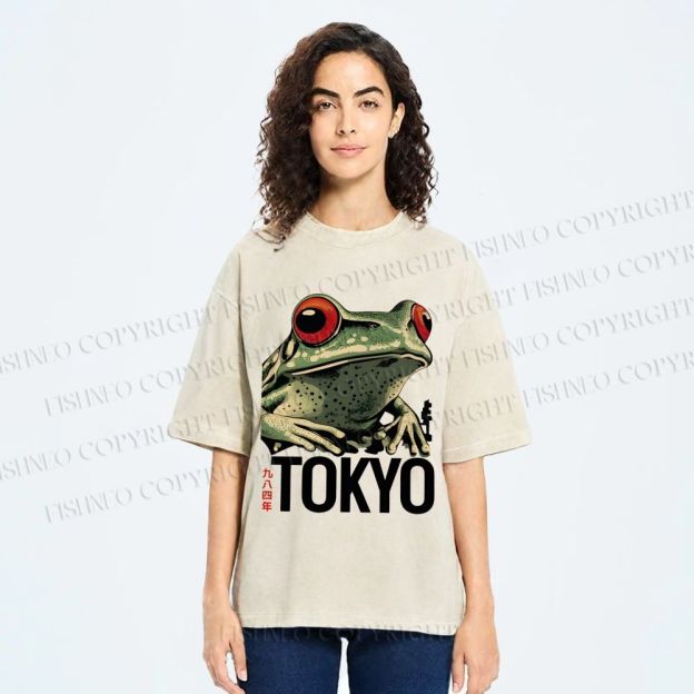 Unisex Tokyo Frog Printed Washed Tee