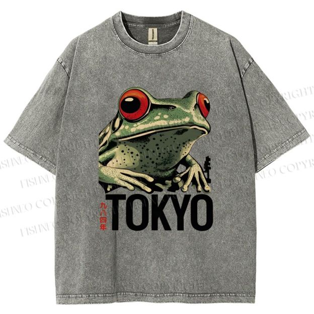 Unisex Tokyo Frog Printed Washed Tee