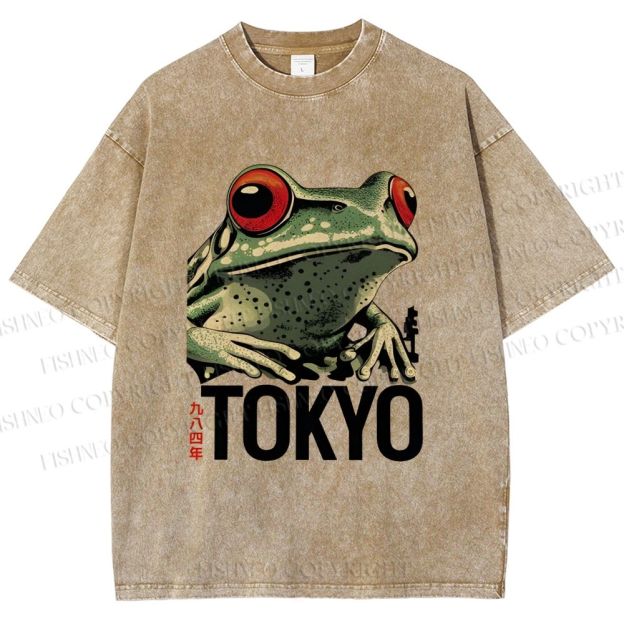 Unisex Tokyo Frog Printed Washed Tee