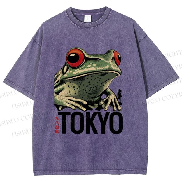 Unisex Tokyo Frog Printed Washed Tee