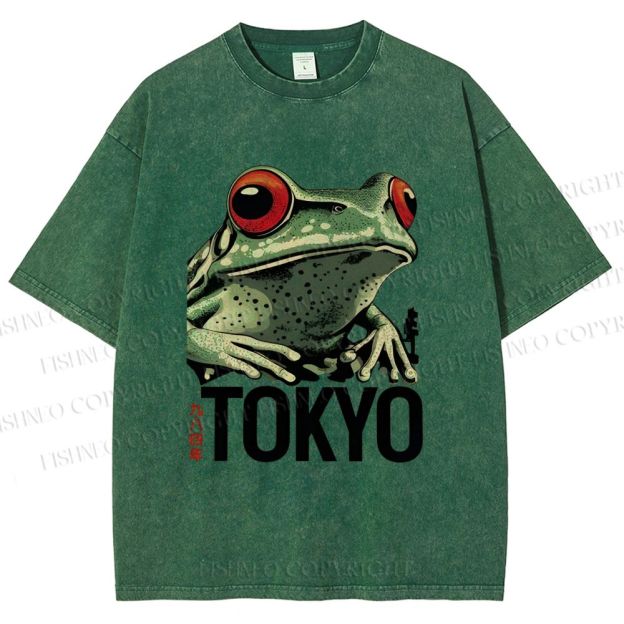 Unisex Tokyo Frog Printed Washed Tee