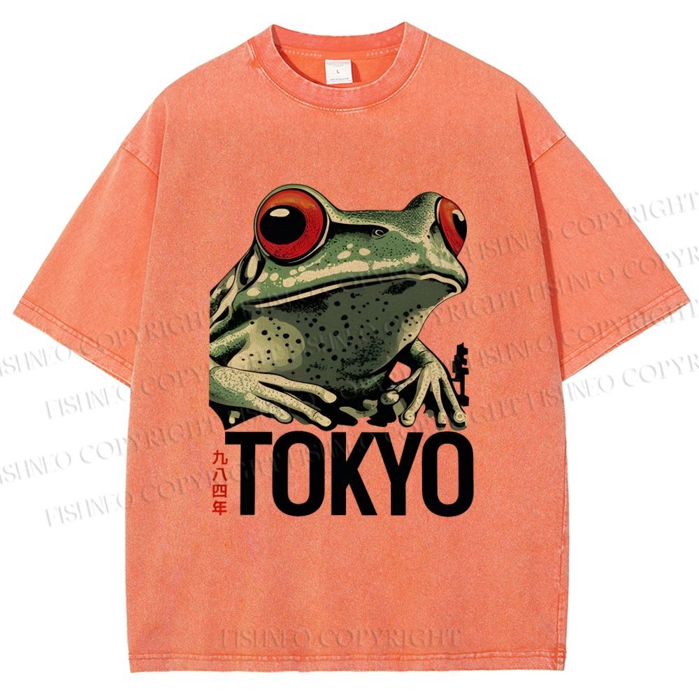Unisex Tokyo Frog Printed Washed Tee