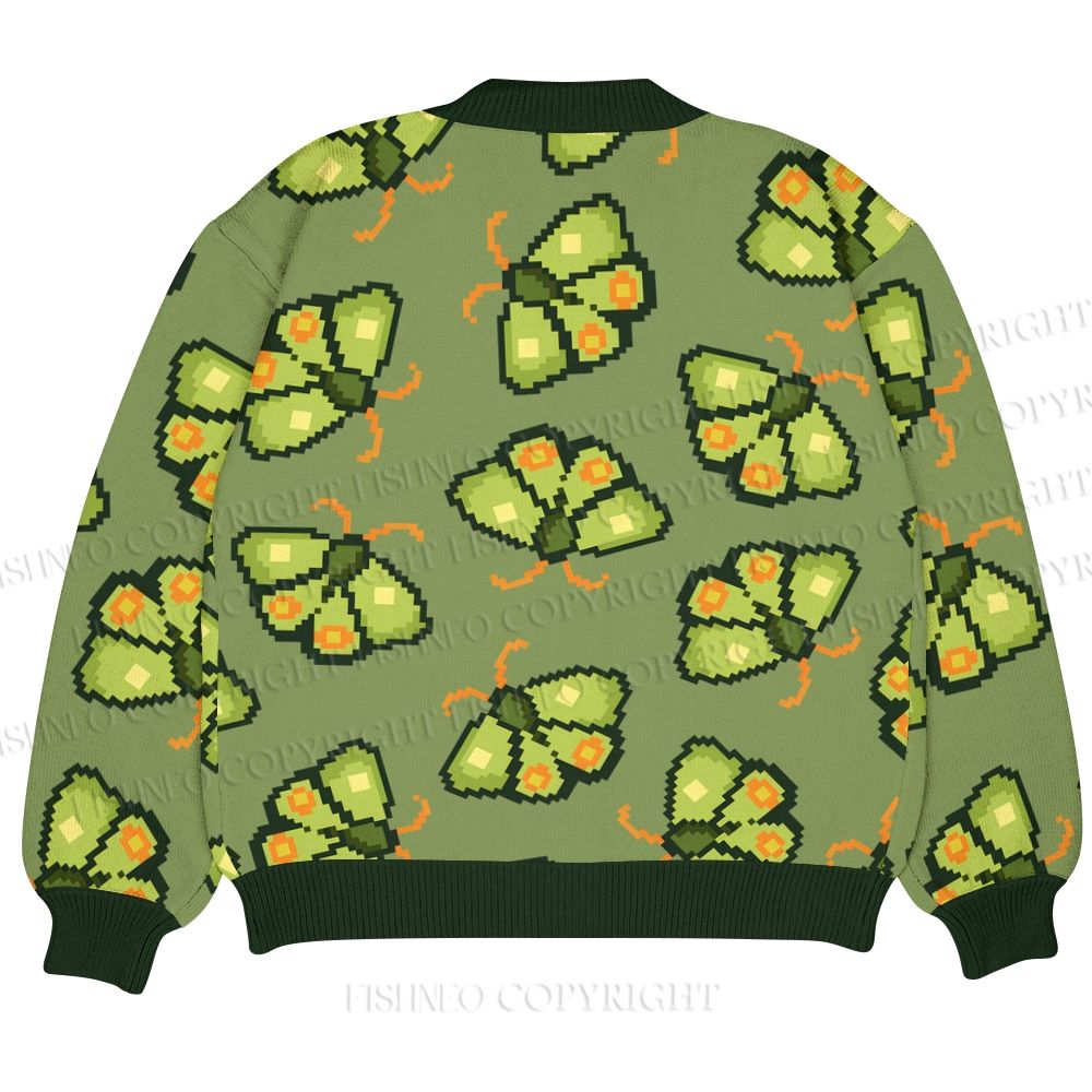 Green Moth Ugly Cardigan Sweater With Pocket