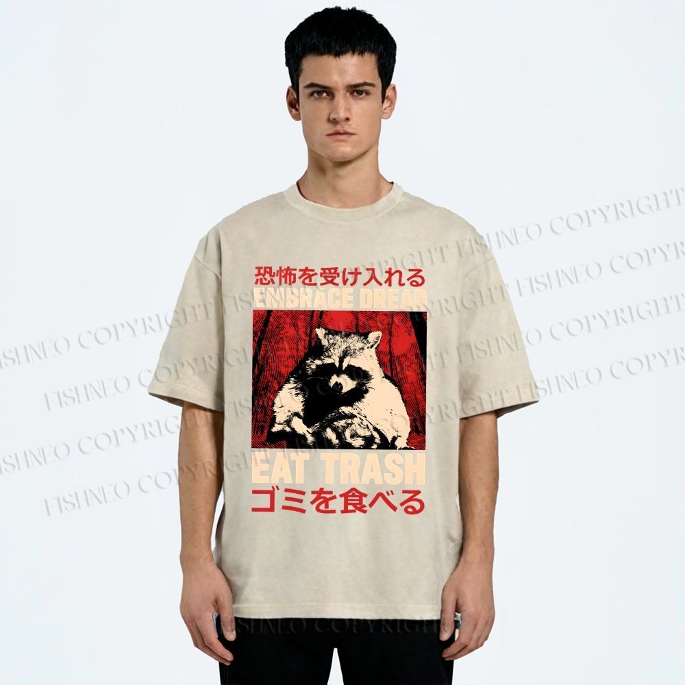 Unisex Embrace Dread Raccoon Printed Washed Tee