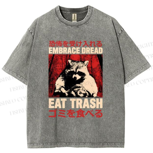 Unisex Embrace Dread Raccoon Printed Washed Tee