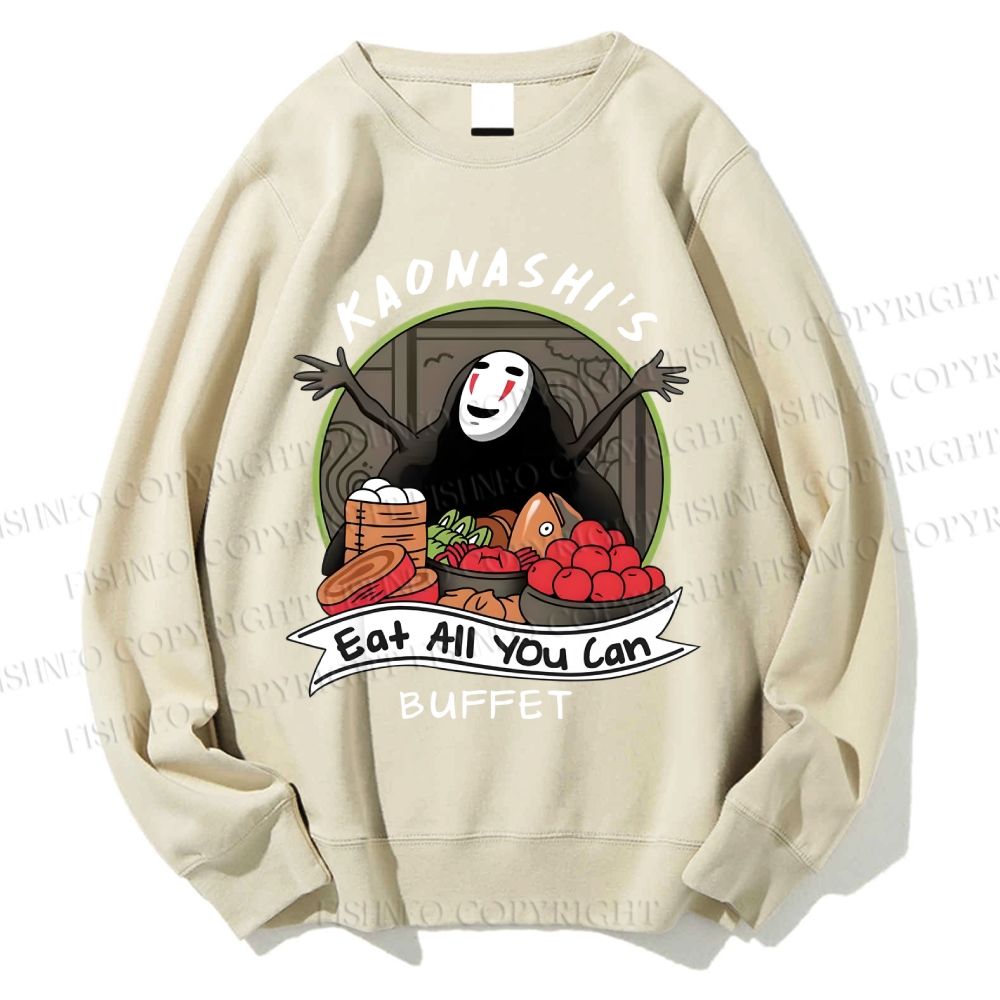Unisex No-Face Eat All You Can Printed Sweatshirt