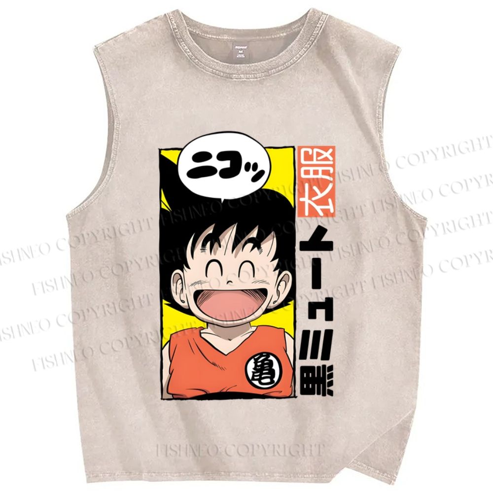 Unisex Son Goku Printed Washed Tank Top