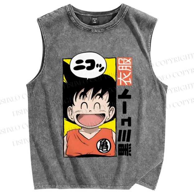 Unisex Son Goku Printed Washed Tank Top