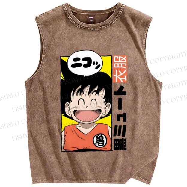 Unisex Son Goku Printed Washed Tank Top