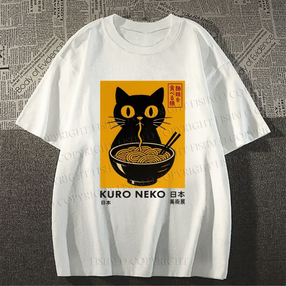 Unisex Kuro Neko Cat Printed Classic Cotton T-shirt