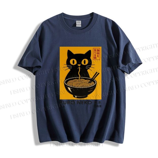 Unisex Kuro Neko Cat Printed Classic Cotton T-shirt