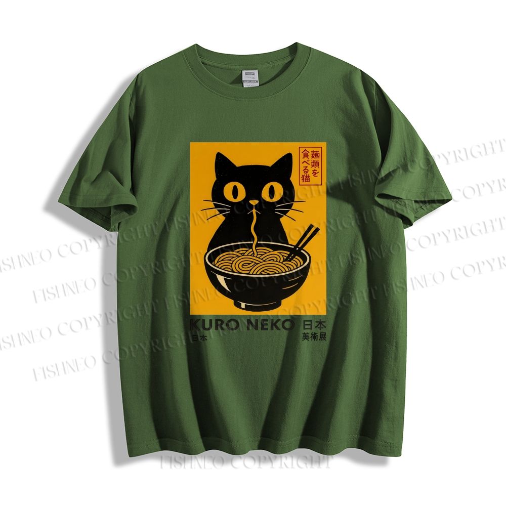 Unisex Kuro Neko Cat Printed Classic Cotton T-shirt