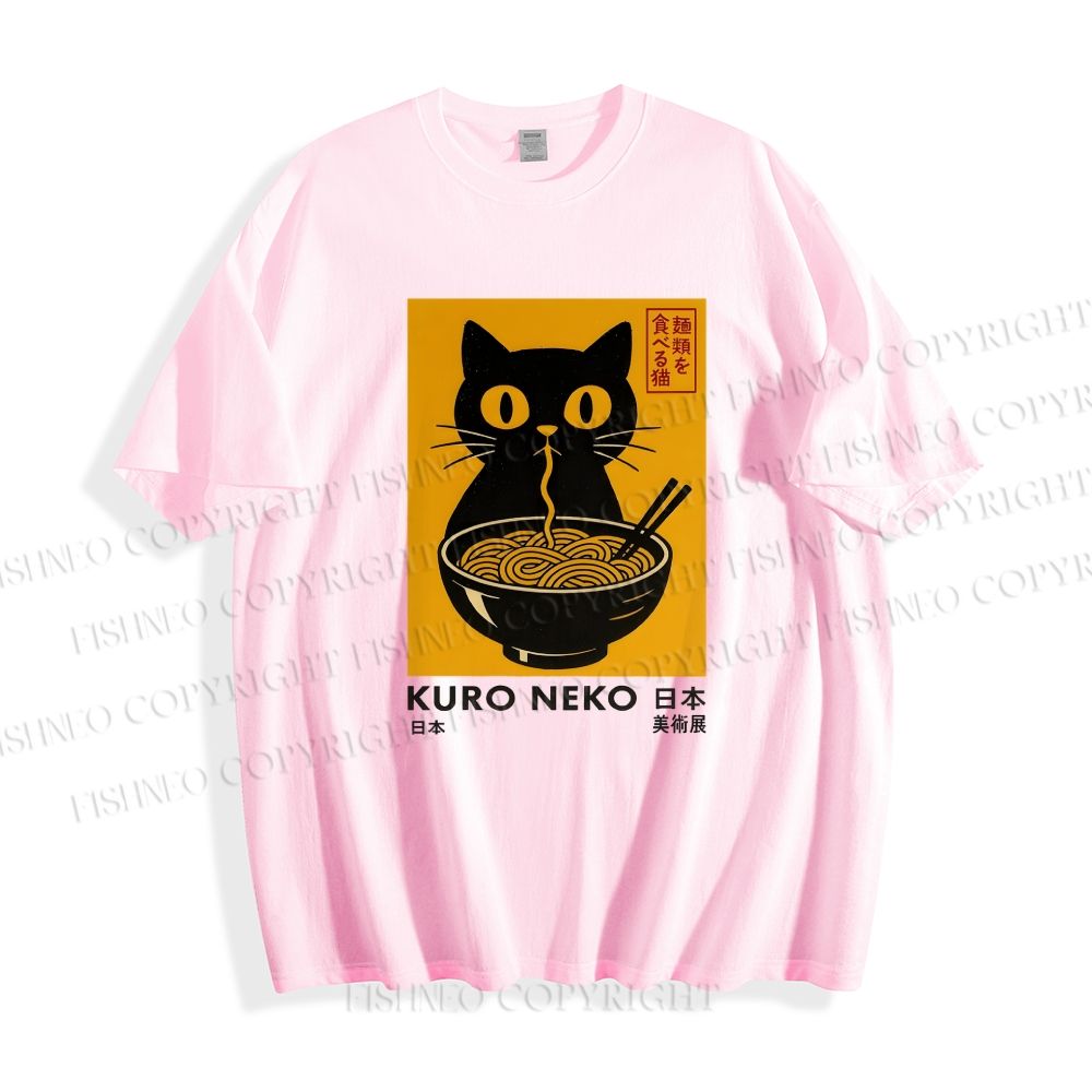 Unisex Kuro Neko Cat Printed Classic Cotton T-shirt