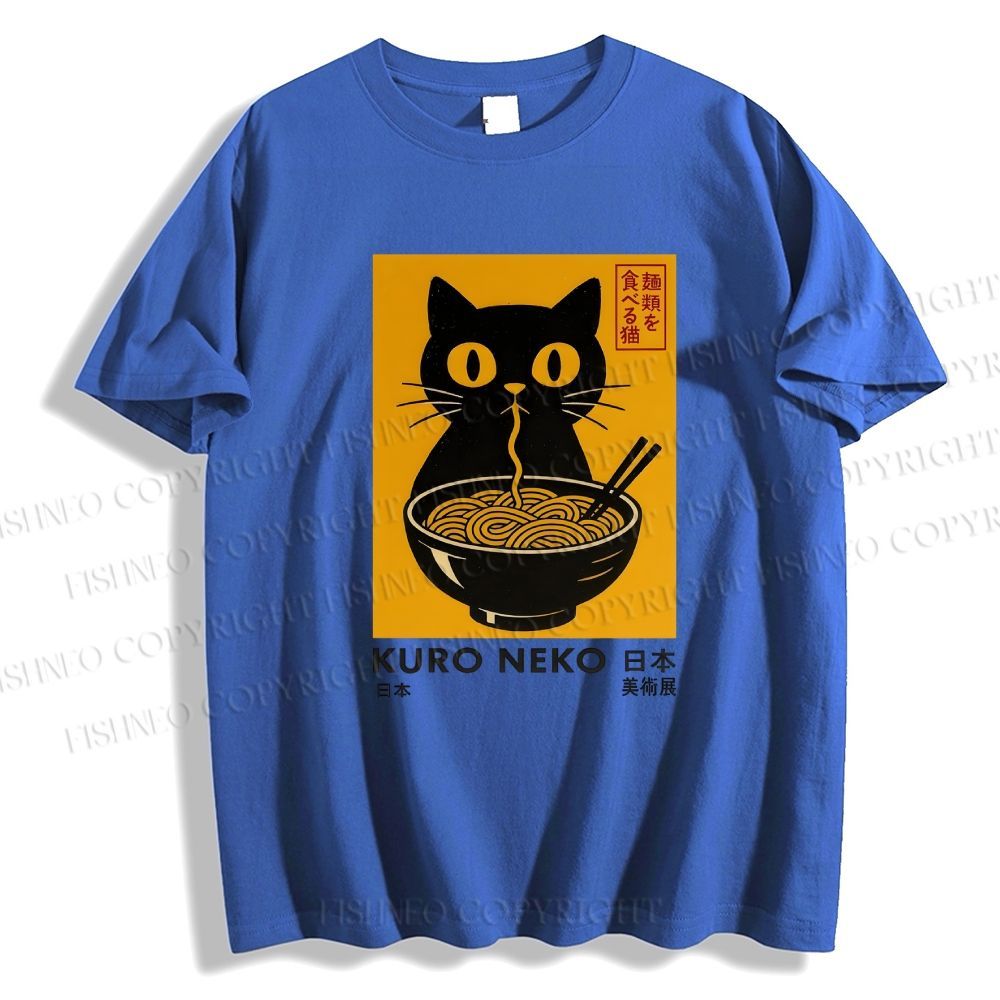 Unisex Kuro Neko Cat Printed Classic Cotton T-shirt